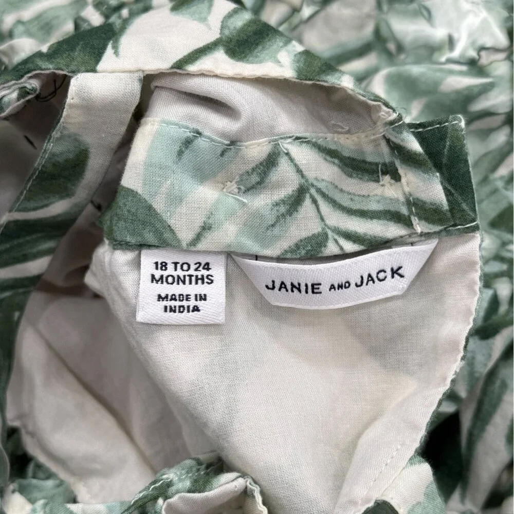 Janie & Jack Girls Tropical Print Ruffle Dress Sleeveless Green White 18-24 mos - Picture 3 of 6